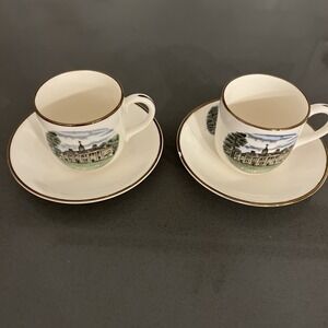 Vintage JONROTH England 2 Tea Cups & Saucers featuring historic Mount Verno